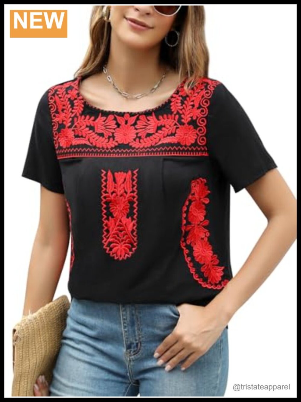 Mexican Embroidered Blouse Women Fiesta Cinco de Mayo Top Rayon-blend Embroidery